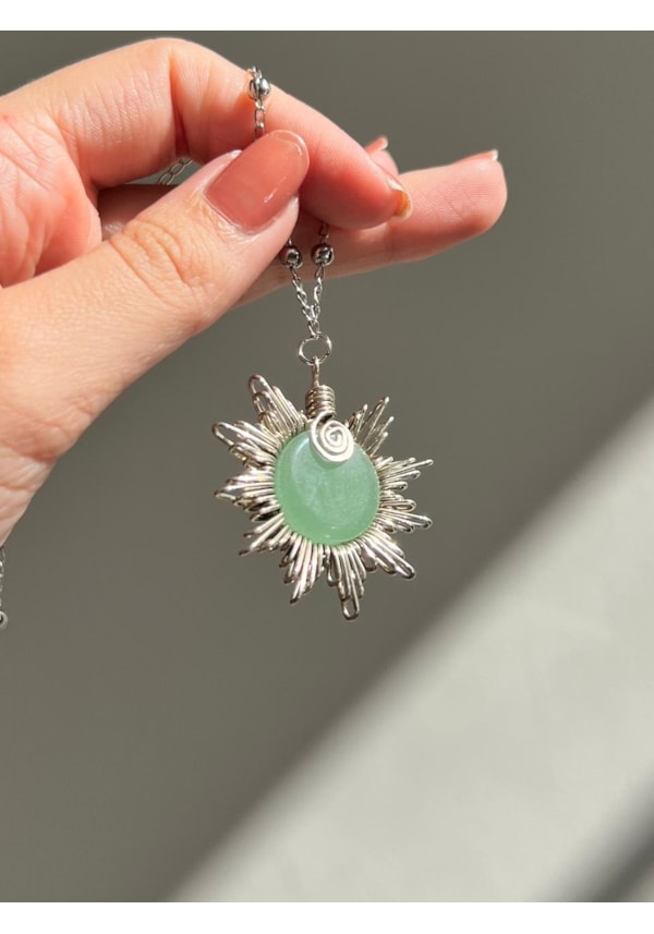 Colar Sol Hippie Quartzo Verde - Arame
