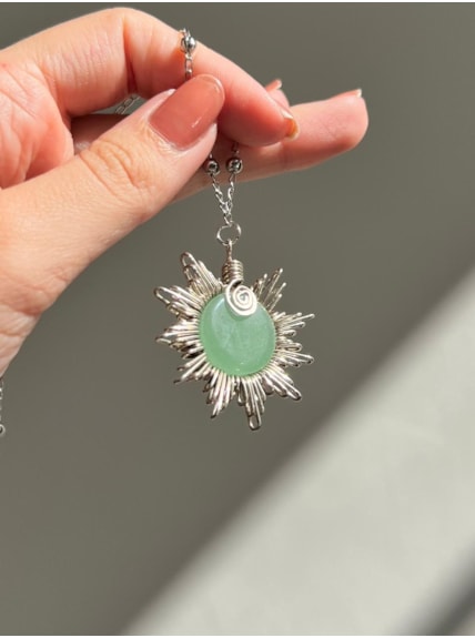 Colar Sol Hippie Quartzo Verde - Arame