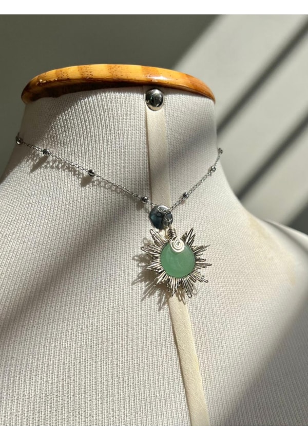 Colar Sol Hippie Quartzo Verde - Arame