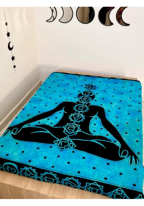 Colcha Indiana Casal Chakras - Azul Claro