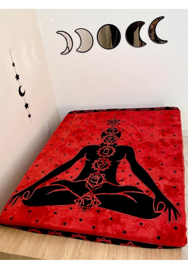 Colcha Indiana Casal Chakras - Vermelho
