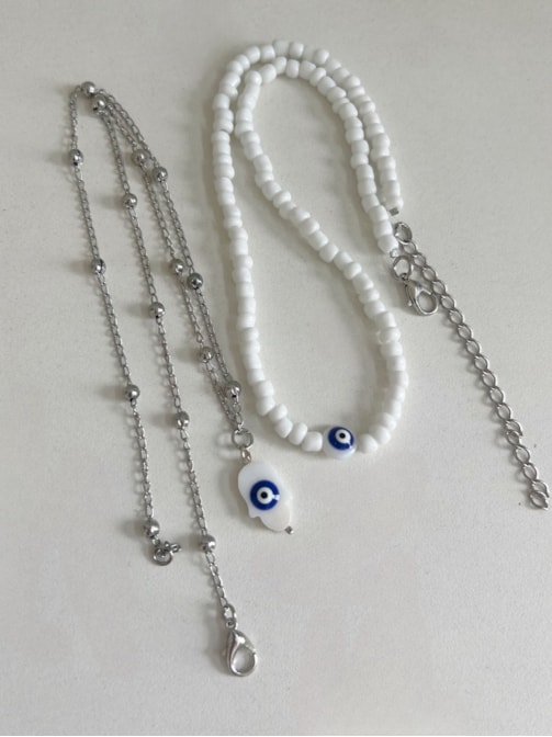 Conjunto 2 Colares Olho Grego e Hamsa - Madrepérola