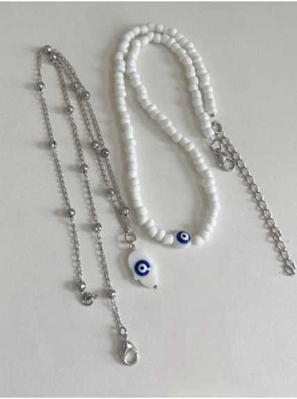Conjunto 2 Colares Olho Grego e Hamsa - Madrepérola