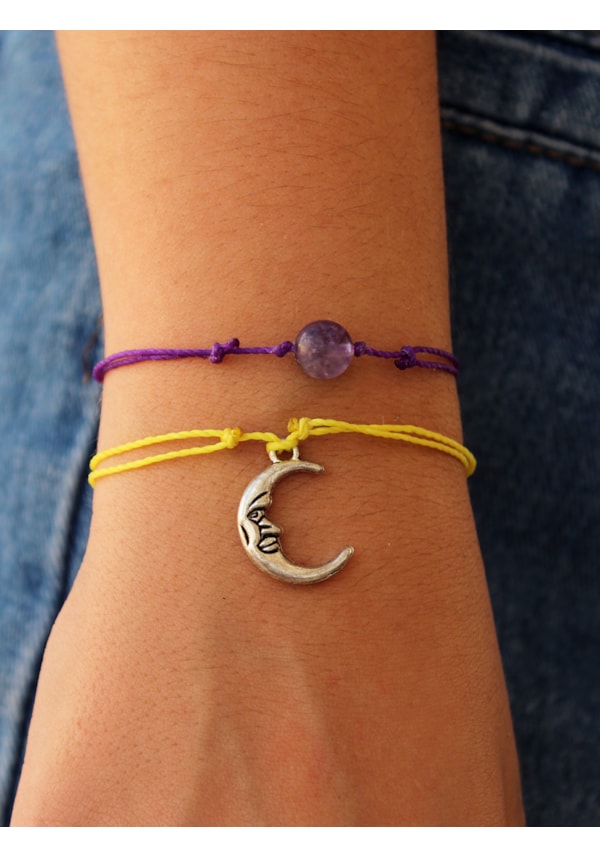 Conjunto 2 Pulseiras Lua com Ametista