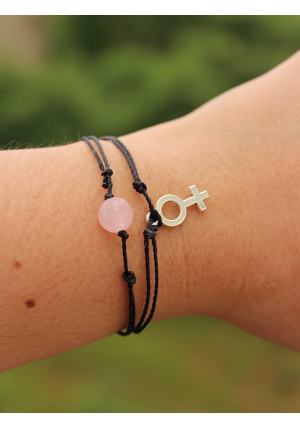 Conjunto 2 Pulseiras Quartzo Rosa + Espelho Vênus