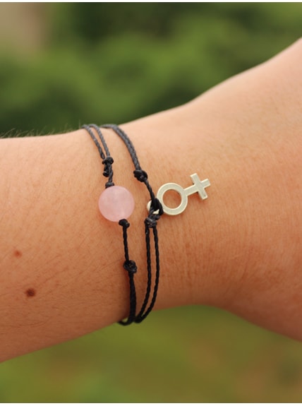 Conjunto 2 Pulseiras Quartzo Rosa + Espelho Vênus