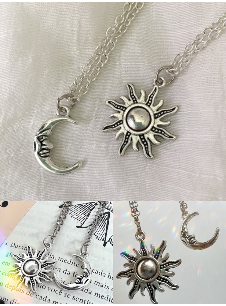 Conjunto Colares de Amuleto Sol e Lua