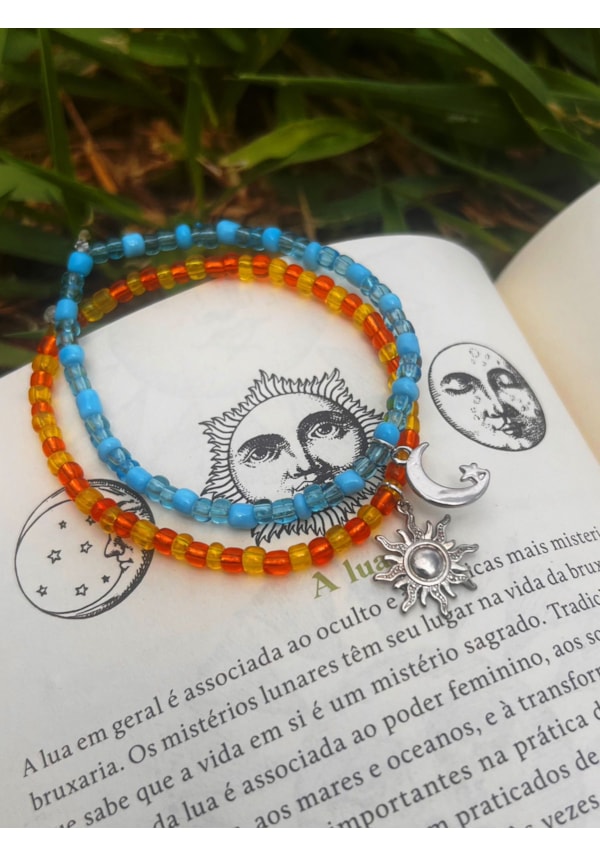 Conjunto com 2 Pulseiras Miçangas Sol e Lua