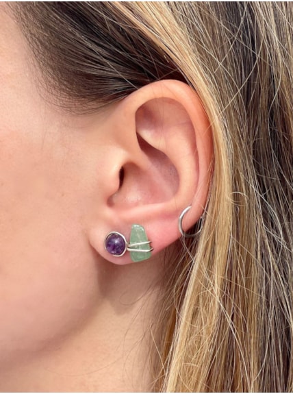Conjunto de Brincos Good Vibes - Quartzo Verde e Ametista