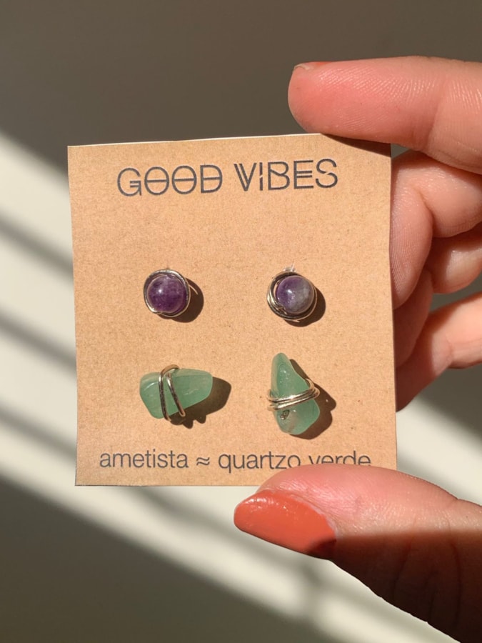 Conjunto de Brincos Good Vibes - Quartzo Verde e Ametista — imagem 1