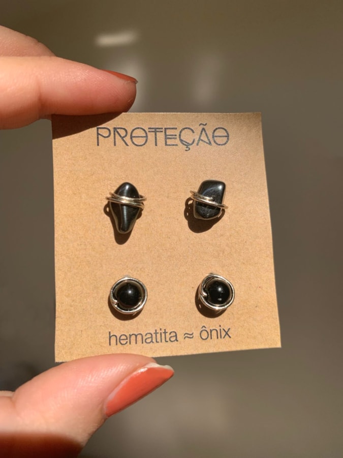 Conjunto de Brincos Proteção - Onix e Hematita — imagem 1