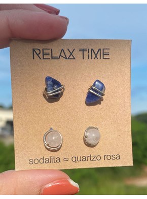 Conjunto de Brincos Relax Time - Quartzo Rosa e Sodalita