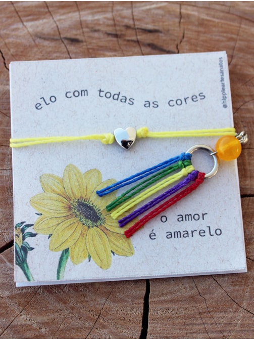 Conjunto Pulseira + Brinco Amor Amarelo