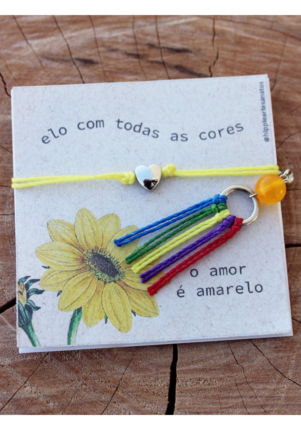 Conjunto Pulseira + Brinco Amor Amarelo