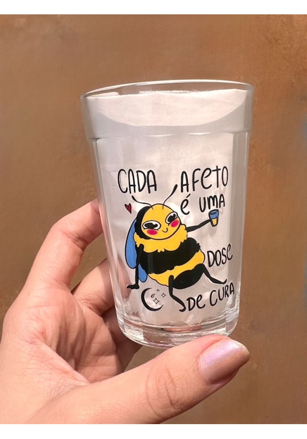 Copo Abelha Dose de Afeto - Vidro 190ml