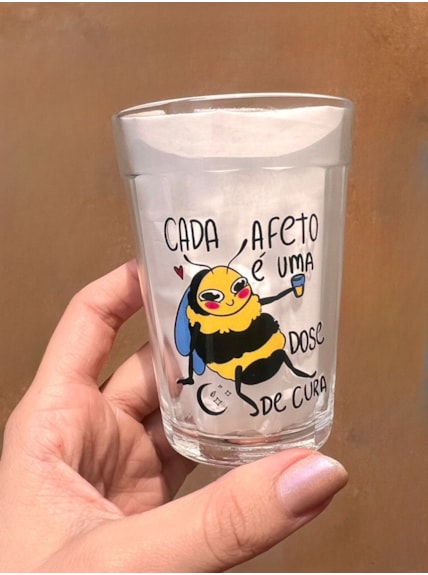 Copo Abelha Dose de Afeto - Vidro 190ml