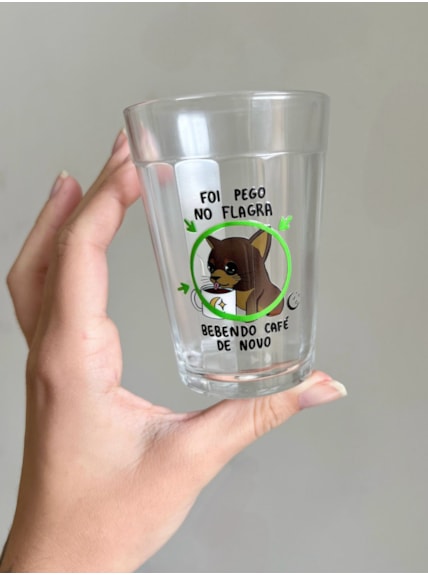 Copo Flagra Cachorrinho Bebendo café de novo - Vidro 190ml