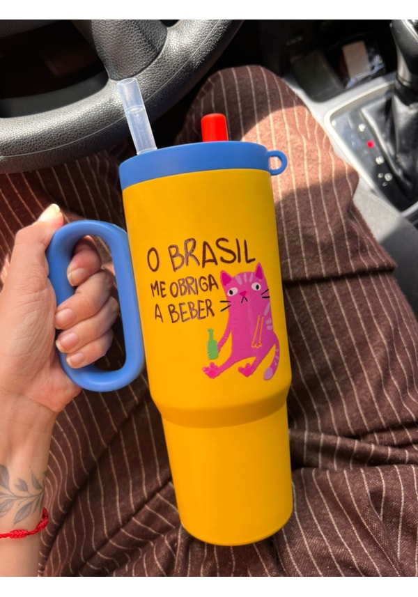 Copo Garrafa Térmica 750ml - Gato Brasil me Obriga