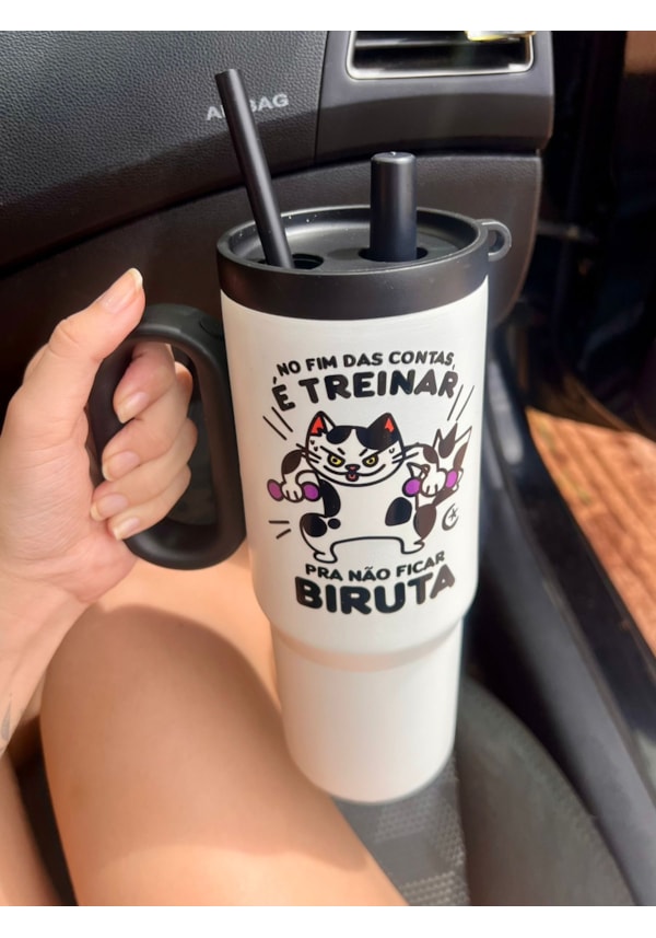Copo Garrafa Térmica 750ml - Gato Treinar pra não ficar Biruta
