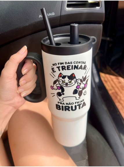 Copo Garrafa Térmica 750ml - Gato Treinar pra não ficar Biruta