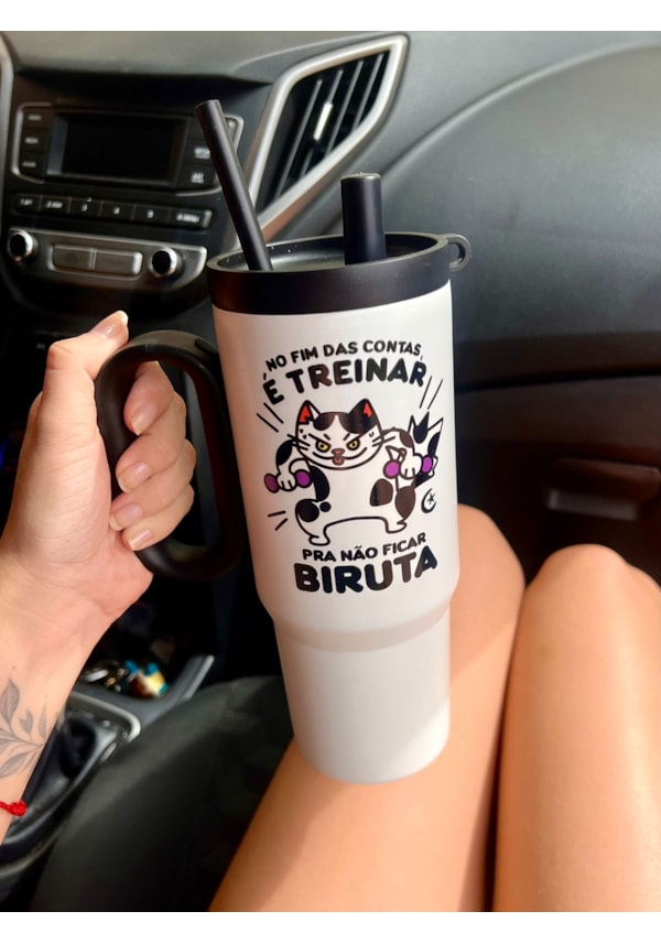 Copo Garrafa Térmica 750ml - Gato Treinar pra não ficar Biruta