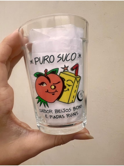 Copo Puro Suco Beijos Bons, Piadas Ruins - Vidro 190ml