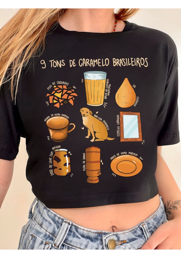 Cropped Comfy 9 Tons de Caramelo - Preto