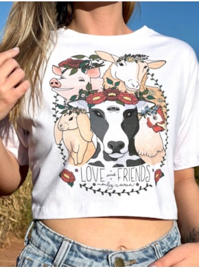Cropped Comfy Amizade Animais - Branco