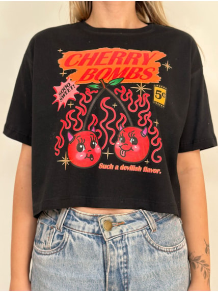 Cropped Comfy Cherry Bombs - Preto