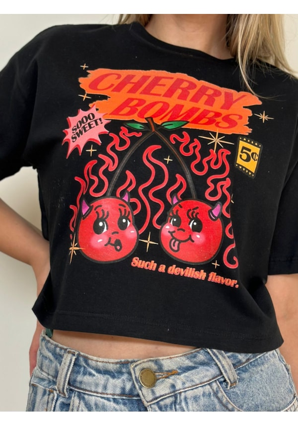 Cropped Comfy Cherry Bombs - Preto