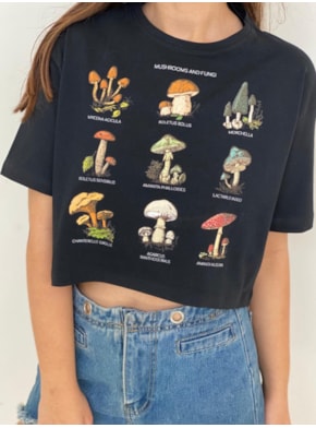 Cropped Comfy Cogumelos - Preta