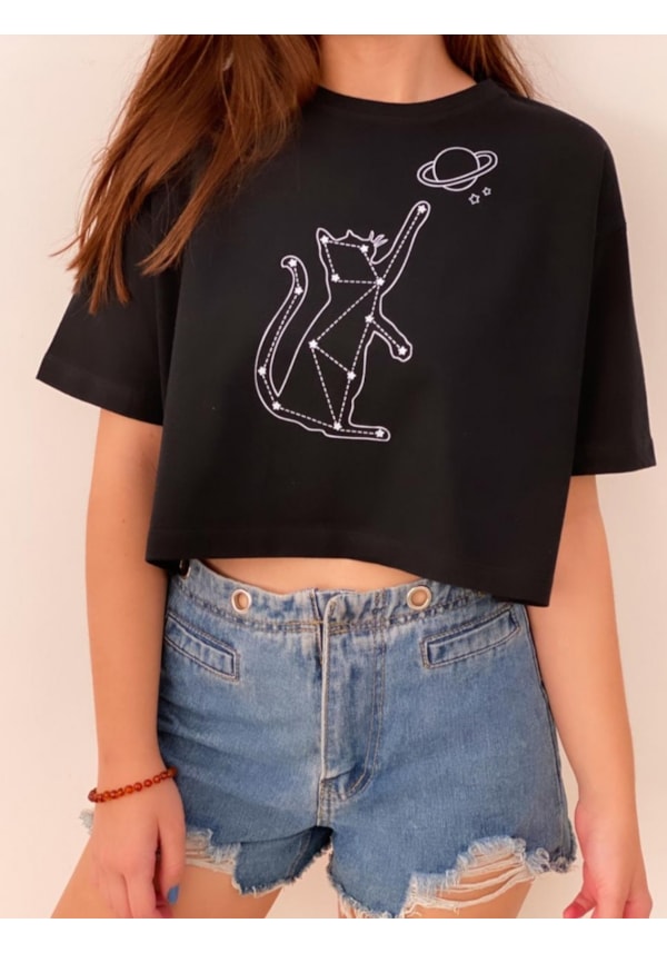 Cropped Comfy Gato Constelação
