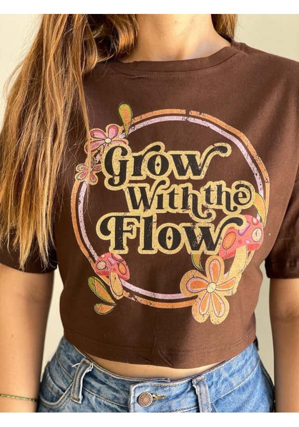 Cropped Comfy Grow With the Flow - Marrom