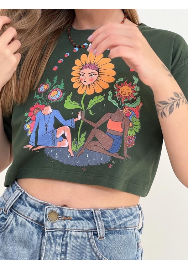 Cropped Comfy Irmandade Sol e Lua - Verde