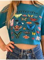 Cropped Comfy Lepidoptera - Azul
