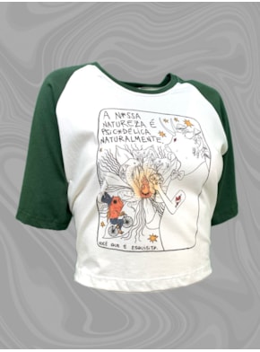 Cropped Comfy Natureza Psicodélica - Raglan Branca