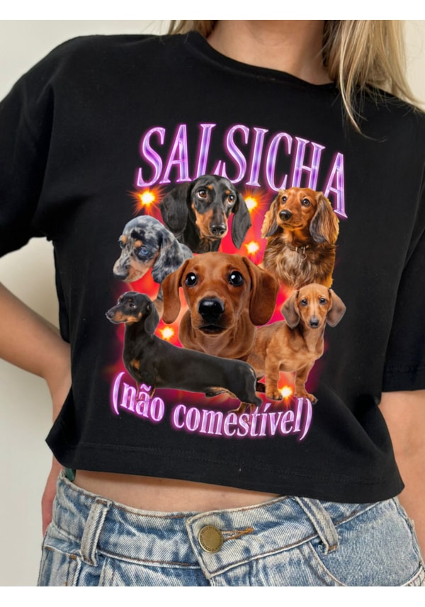 Cropped Comfy Salsicha Bootleg - Preto