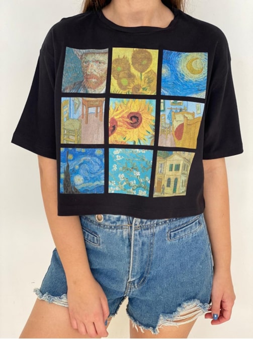 Cropped Comfy Van Gogh - Preta
