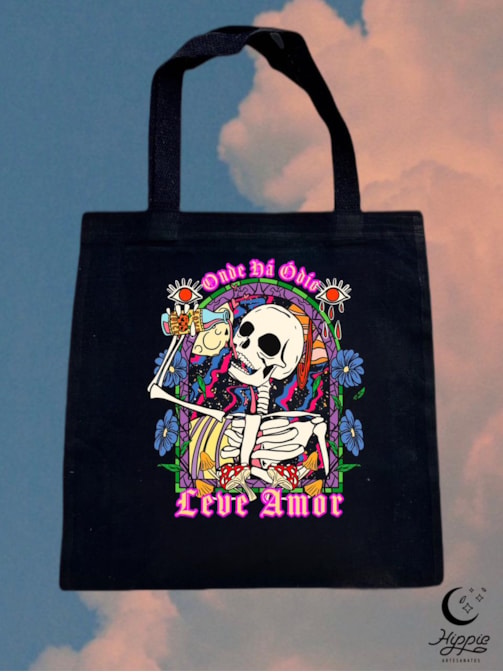 Ecobag Caveira Leve Amor - Preta