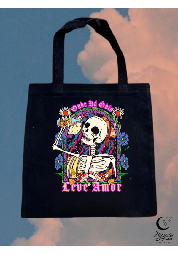 Ecobag Caveira Leve Amor - Preta