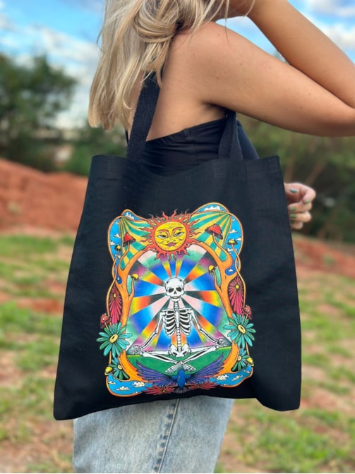 Ecobag Esqueleto Psicodélico - Preta