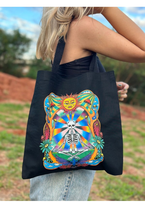 Ecobag Esqueleto Psicodélico - Preta