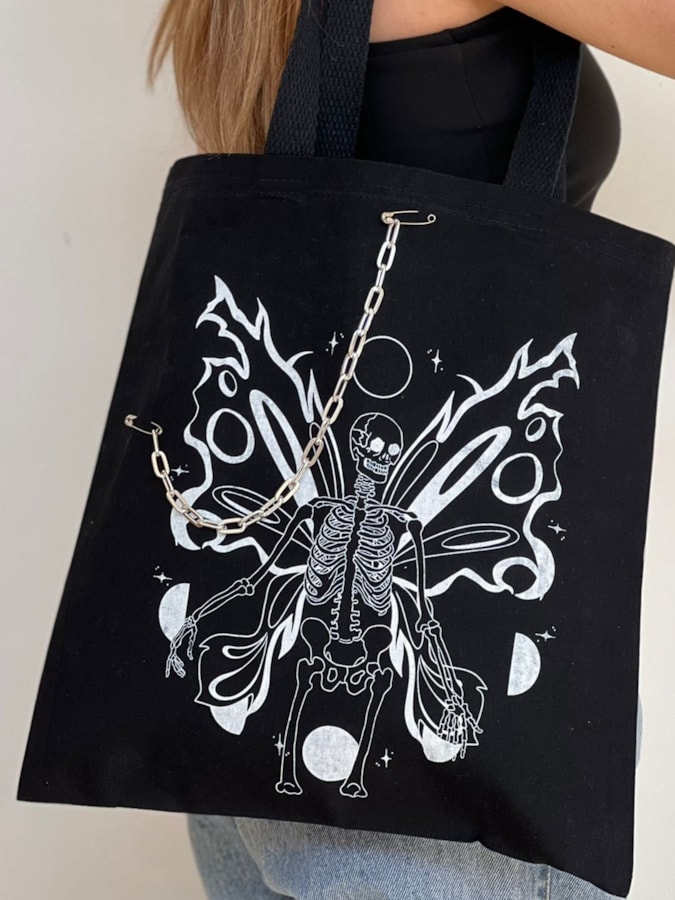 Ecobag Fada Esqueleto + Corrente e Alfinete Preta — imagem 2