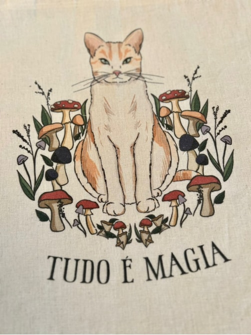 Ecobag Gato Cogumelos Mágicos