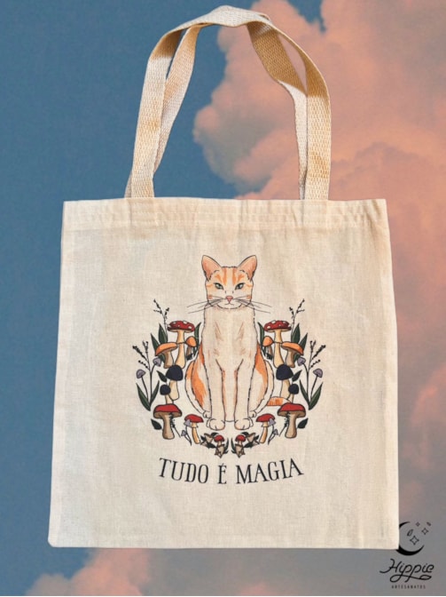 Ecobag Gato Cogumelos Mágicos