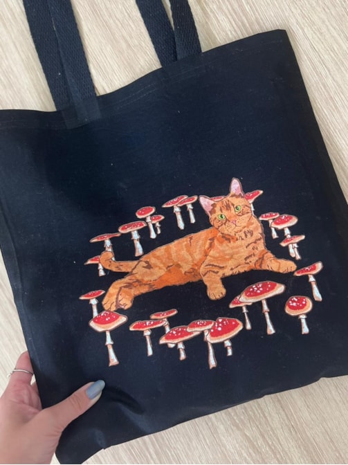 Ecobag Gato e Cogumelo - Preta