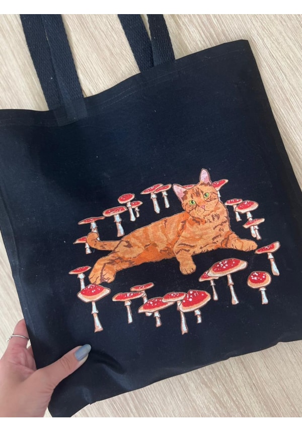 Ecobag Gato e Cogumelo - Preta