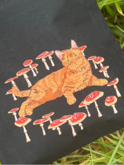 Ecobag Gato e Cogumelo - Preta