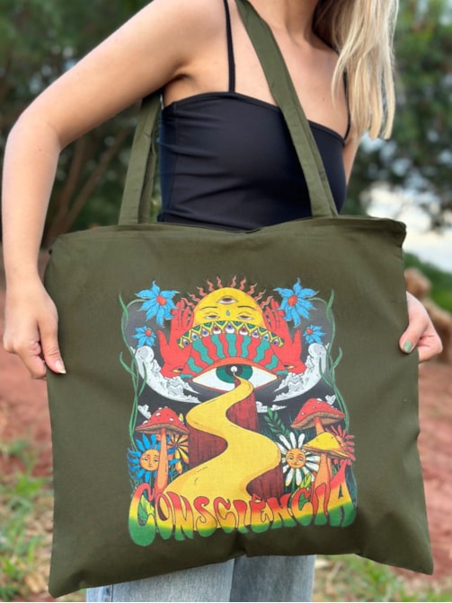Ecobag grande Consciência - Verde Zíper