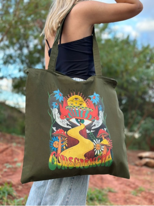 Ecobag grande Consciência - Verde Zíper